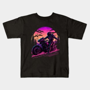 Ride the Vintage: Synthwave Motorcycle Gear Kids T-Shirt